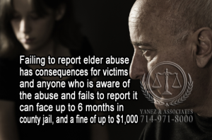 Failing to report elder abuse has consequences for victims and anyone who is aware of the abuse and fails to report it can face up to 6 months in county jail, and a fine of up to $1,000