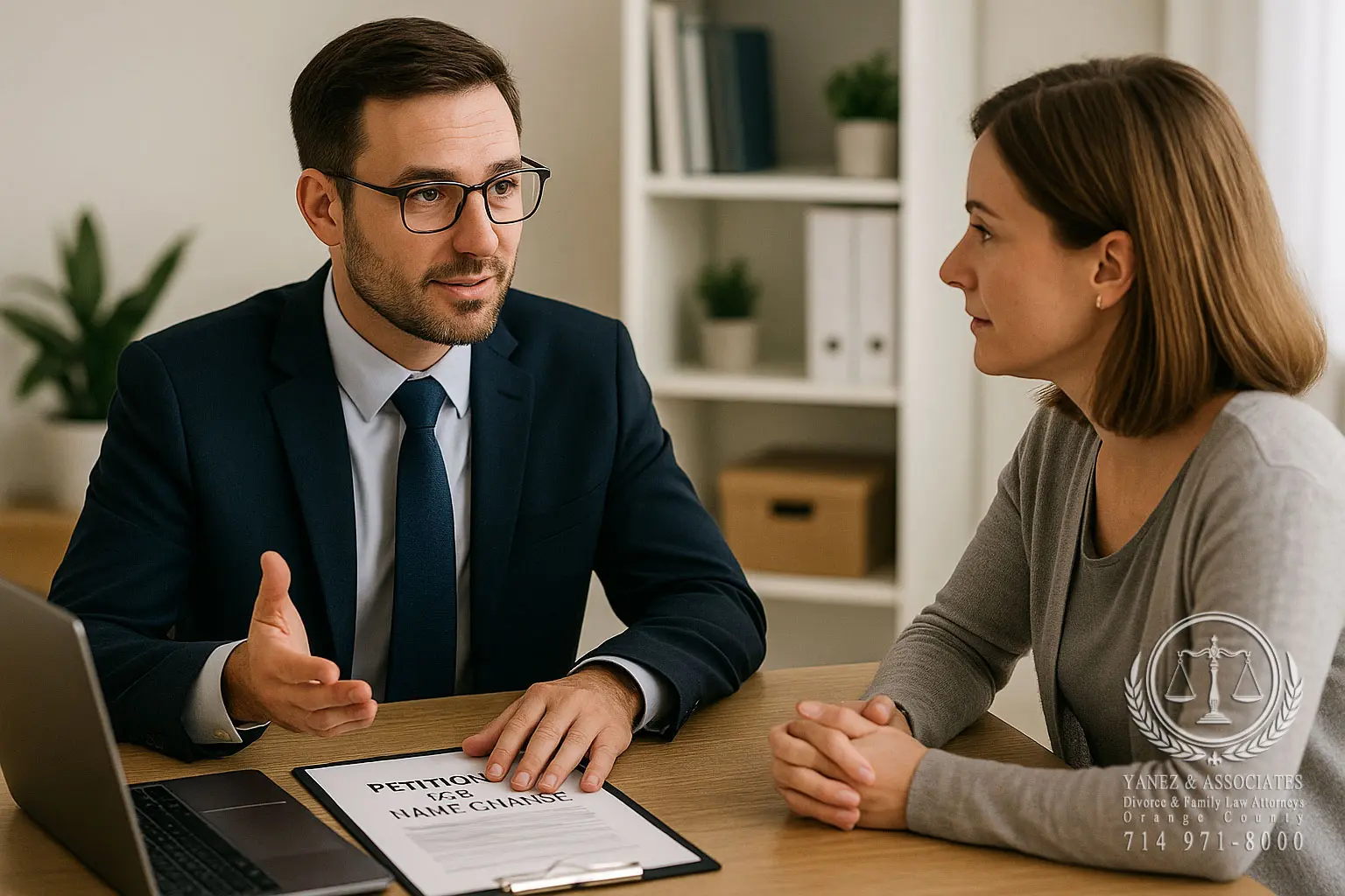 Name change attorney helping client with court process
